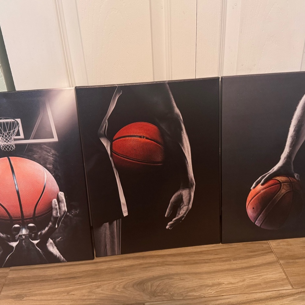 Basketball Triptych Wall Art - Orange Basketballs on Black